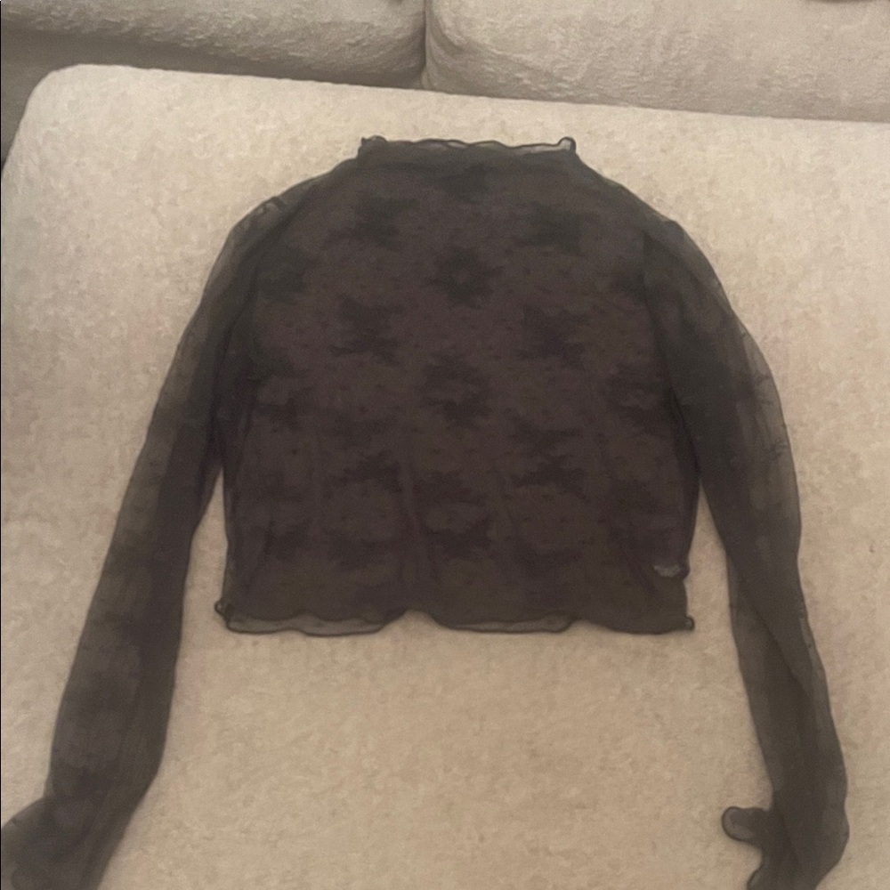 Aerie Black Sheer Long Sleeve Blouse